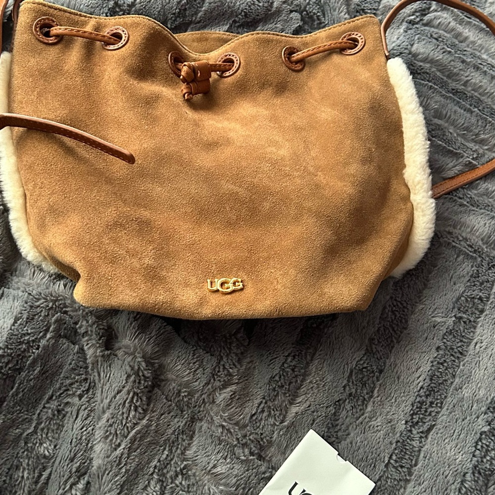 UGG Tan Shoulder Bag with Shearling Trim